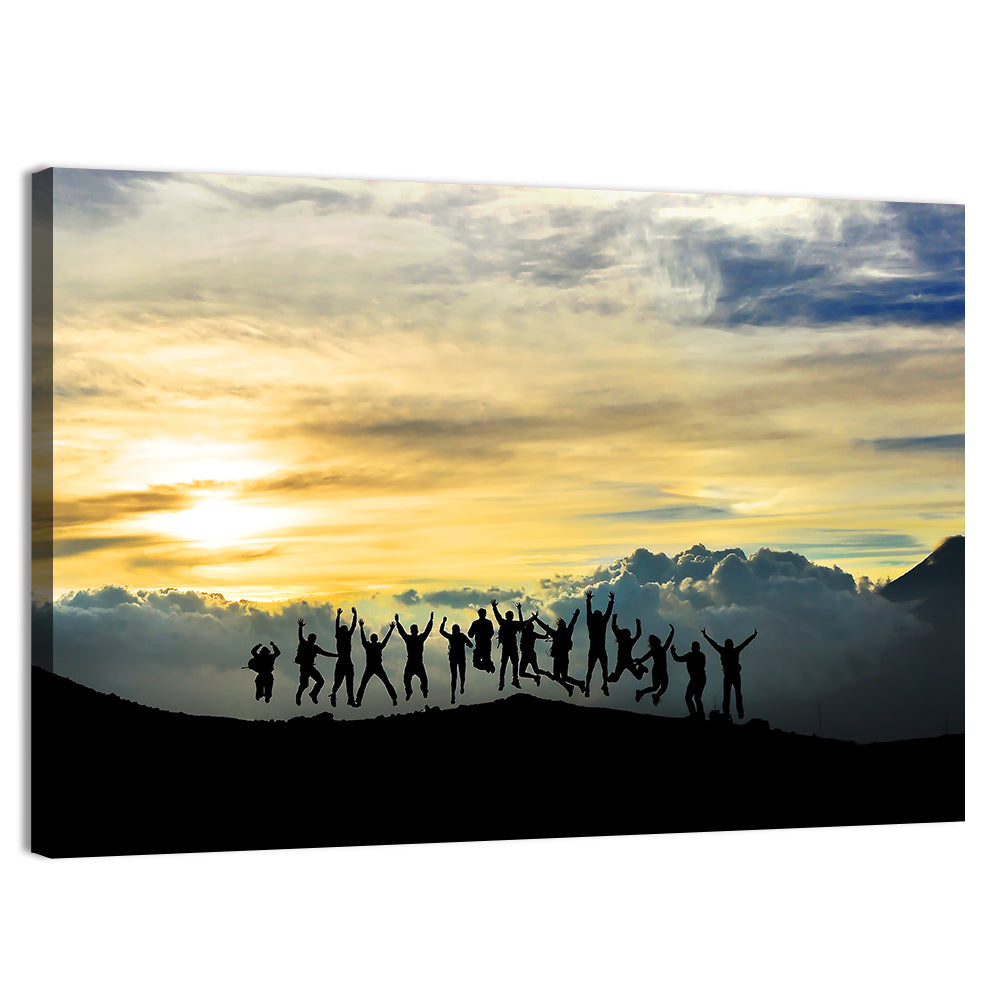 Golden Team Silhouettes at Sunset Wall Art