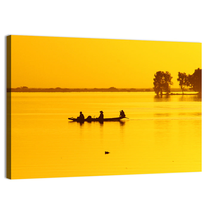 Pirogue at Golden Dusk Wall Art as a canvas print