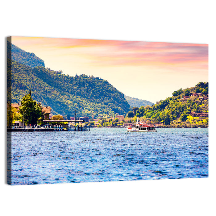 Lake Iseo Morning Harbor Wall Art as a canvas print