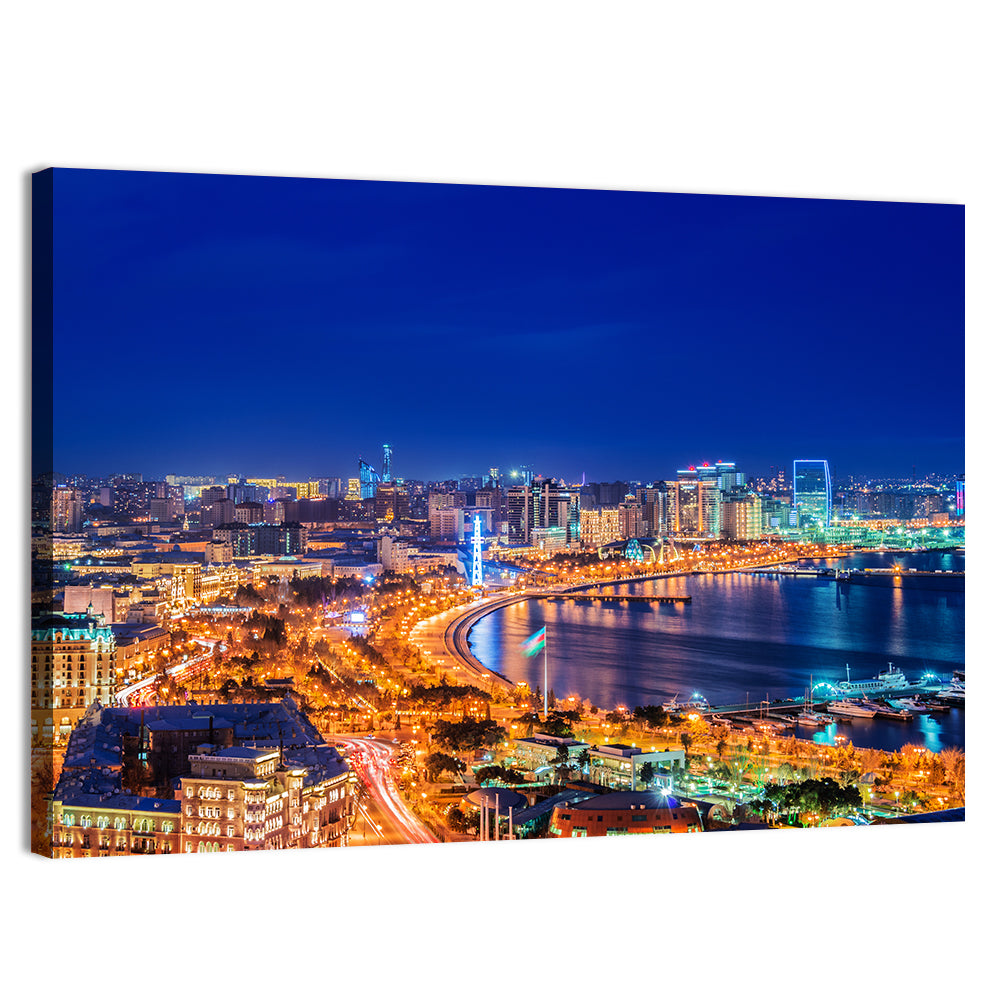 Baku Night Skyline Wall Art, canvas print, landscape