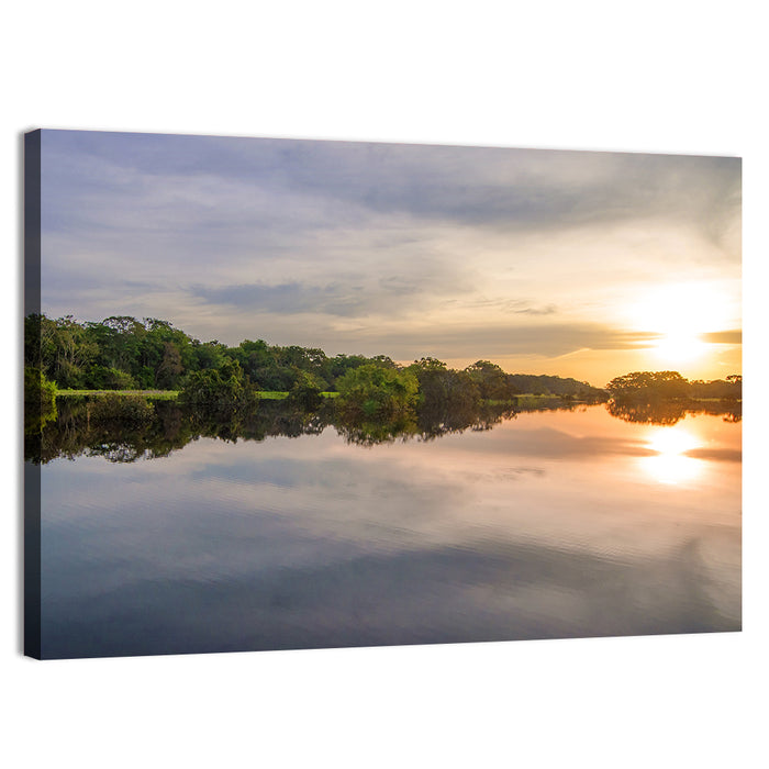 Amazon River Sunset Reflection Wall Art as a canvas print