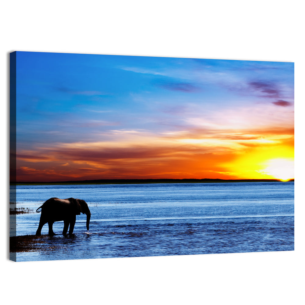 Elephant Silhouette at Beach Sunset Wall Art, canvas print, landscape