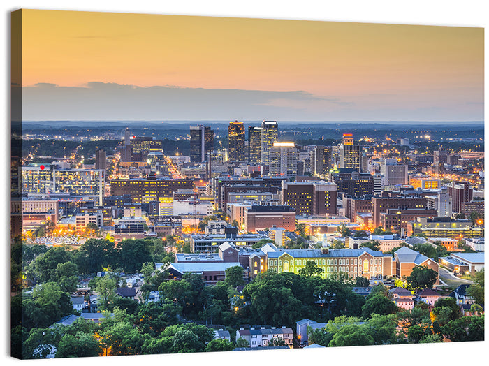 Birmingham Skyline at Golden Hour Wall Art as a canvas print
