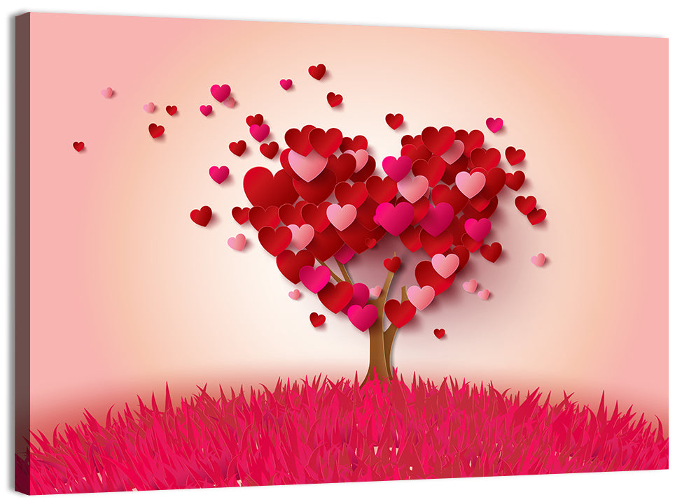 Whimsical Heart Tree Illustration Wall Art, canvas print, landscape