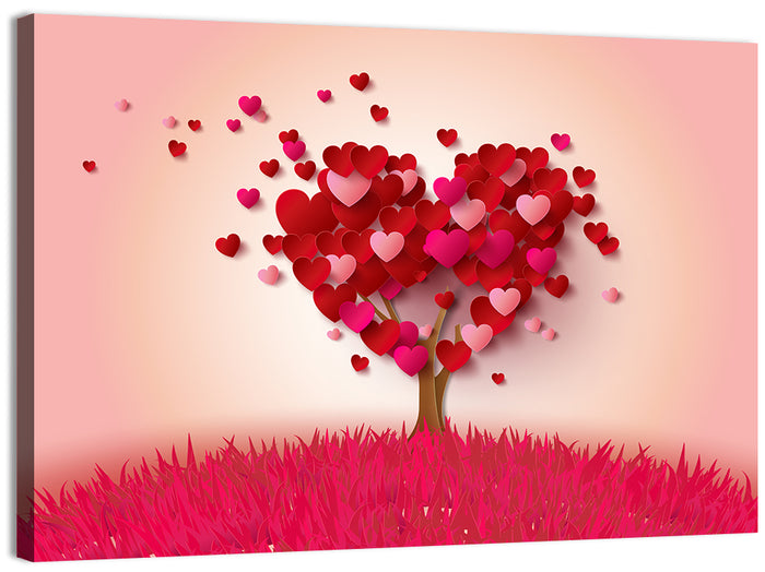 Whimsical Heart Tree Illustration Wall Art as a canvas print