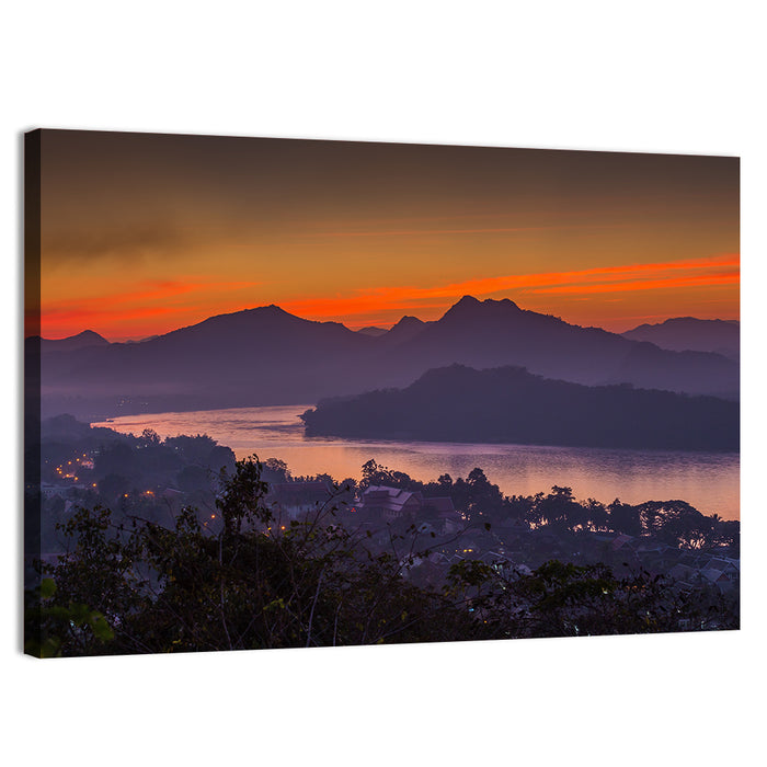 Luang Prabang Sunset Over Mekong Wall Art as a canvas print