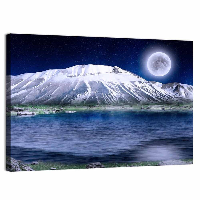 Moonlit Winter Mountain Lake Wall Art as a canvas print