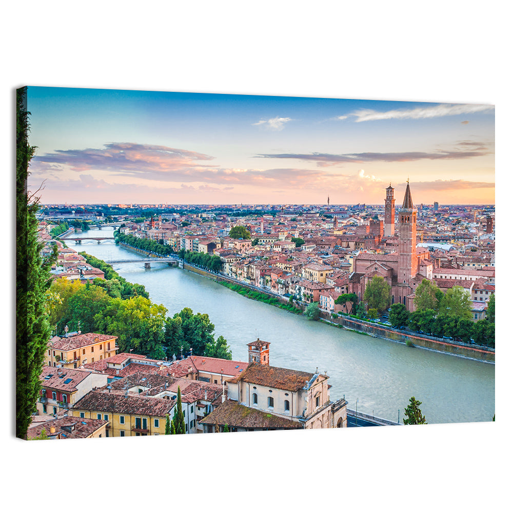 Verona Riverbend at Golden Hour Wall Art, canvas print, landscape