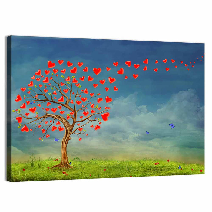 Tree of Red Hearts Wall Art as a canvas print
