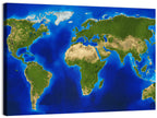 Satellite-style Blue World Map Wall Art