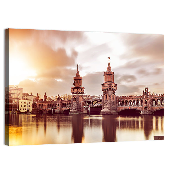 Oberbaumbruecke Sunset Reflection Berlin Wall Art as a canvas print