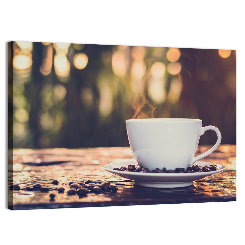 Steaming White Coffee Cup Wall Art, canvas print, landscape