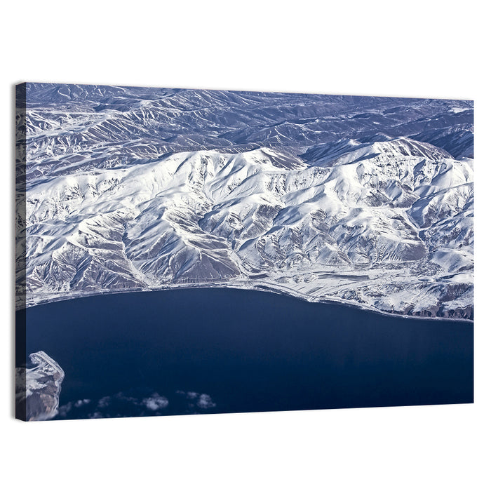 Lake Sevan Aerial Winter View Wall Art as a canvas print