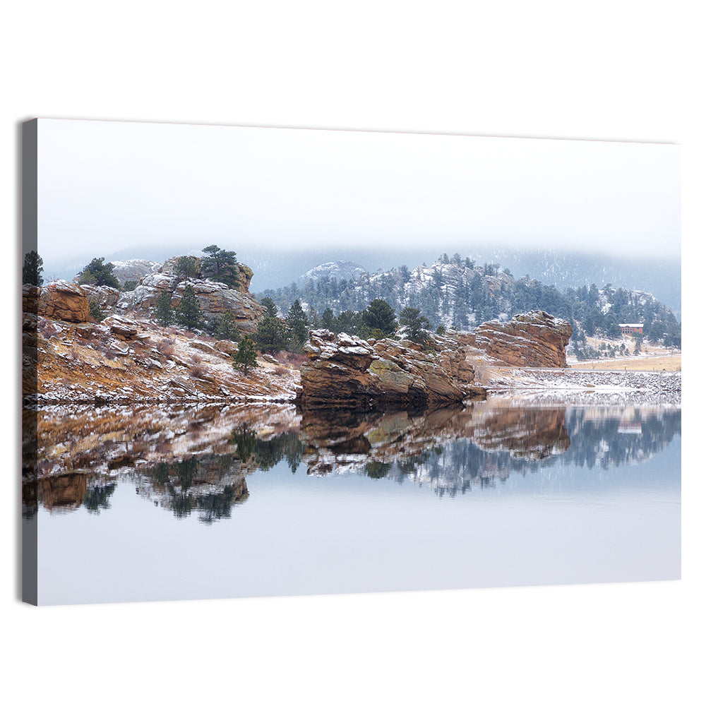 Marys Lake Foggy Reflection Wall Art, canvas print, landscape