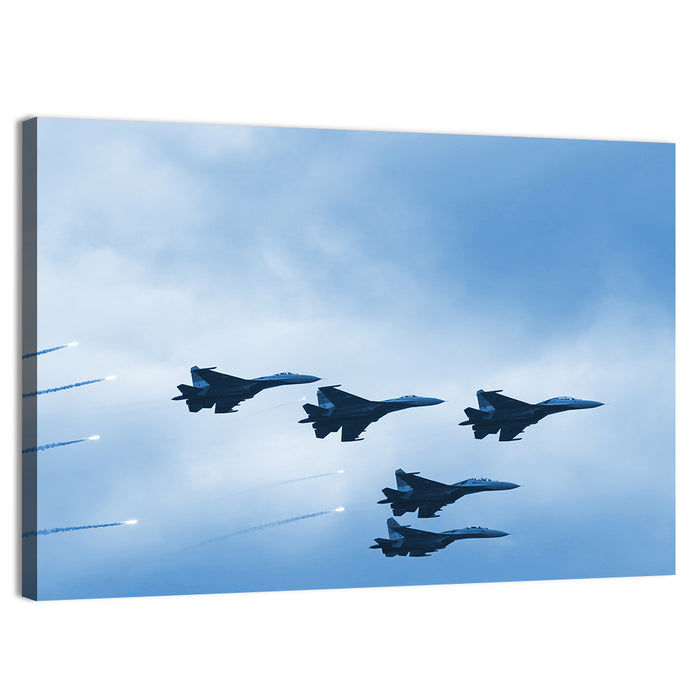 Five Fighter Jets in Formation Wall Art as a canvas print