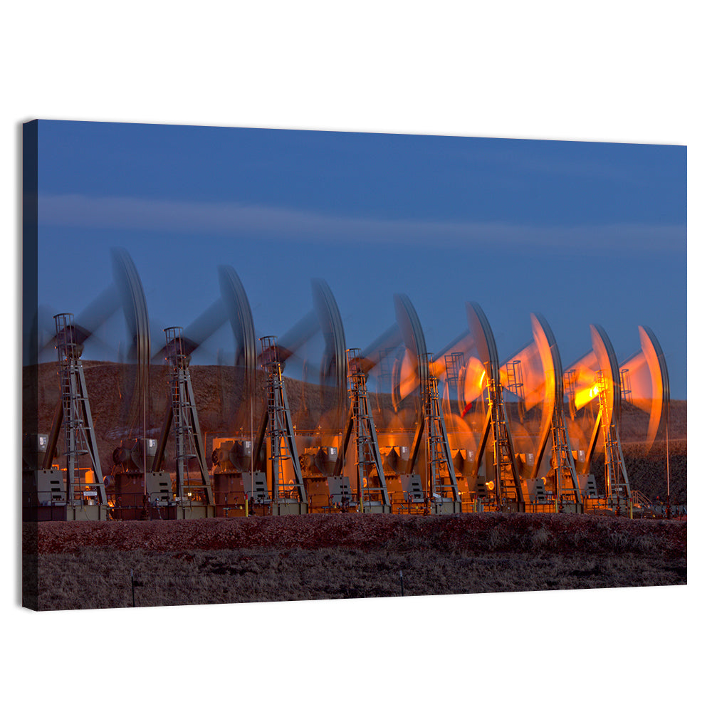 Oil Pump Jacks at Dusk Wall Art, canvas print, landscape