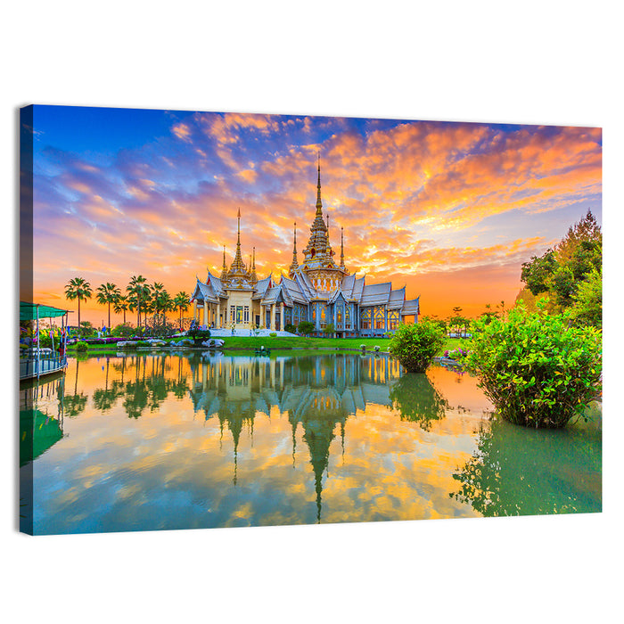 Wat Non Kum Sunset Reflection Wall Art as a canvas print