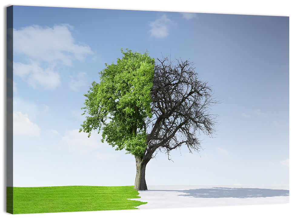 Split Seasons Tree Wall Art, canvas print, landscape