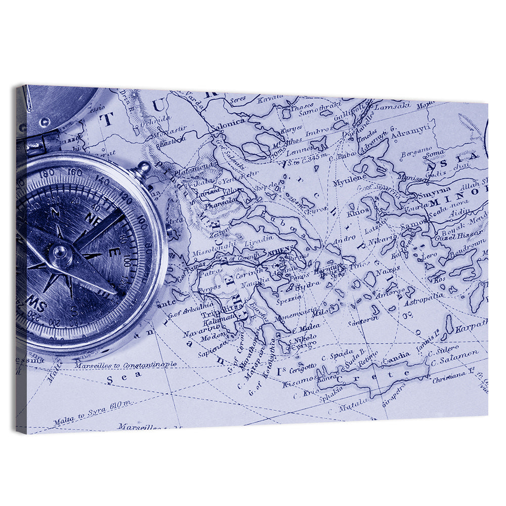 Aegean Nautical Map with Compass Wall Art