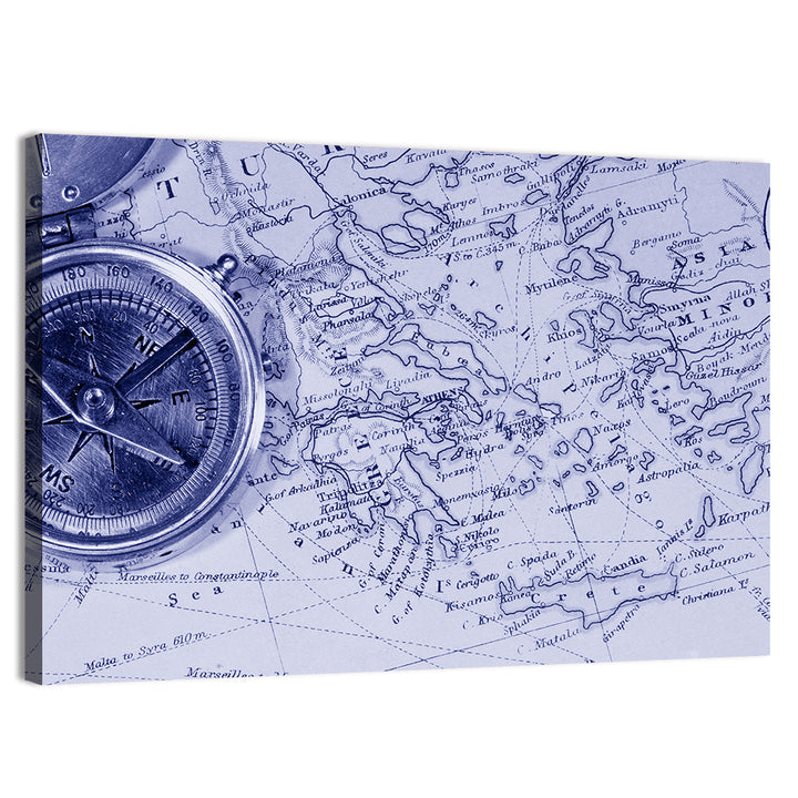 Aegean Nautical Map with Compass Wall Art