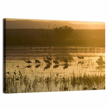 Sandhill Cranes On Lake Wall Art