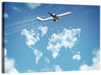 Jet Over Cloud World Map Wall Art