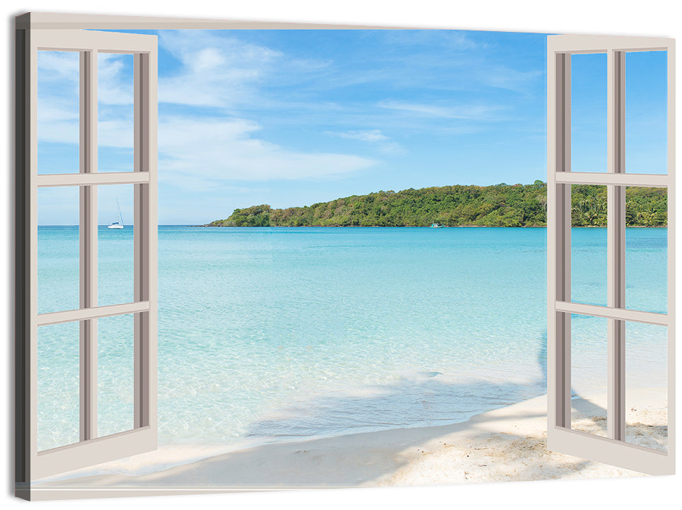 Turquoise Beach View Through Window Wall Art