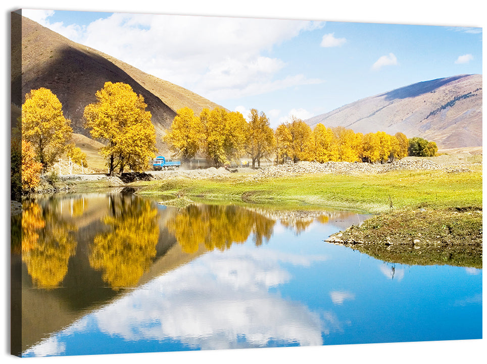 Chanxi Autumn Reflection Road Wall Art, canvas print, landscape