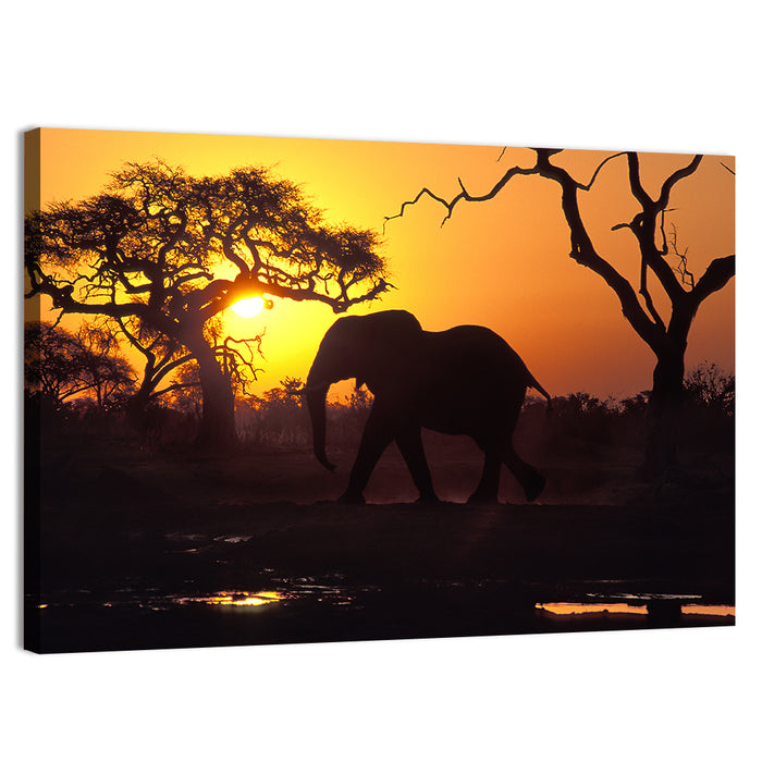 Elephant at Sunset Wall Art as a canvas print