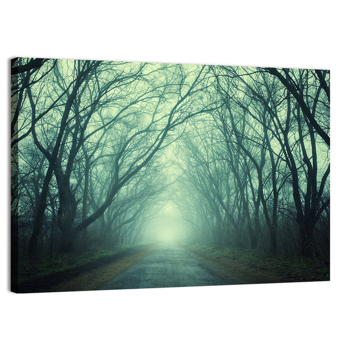 Foggy Forest Pathway Wall Art as a canvas print