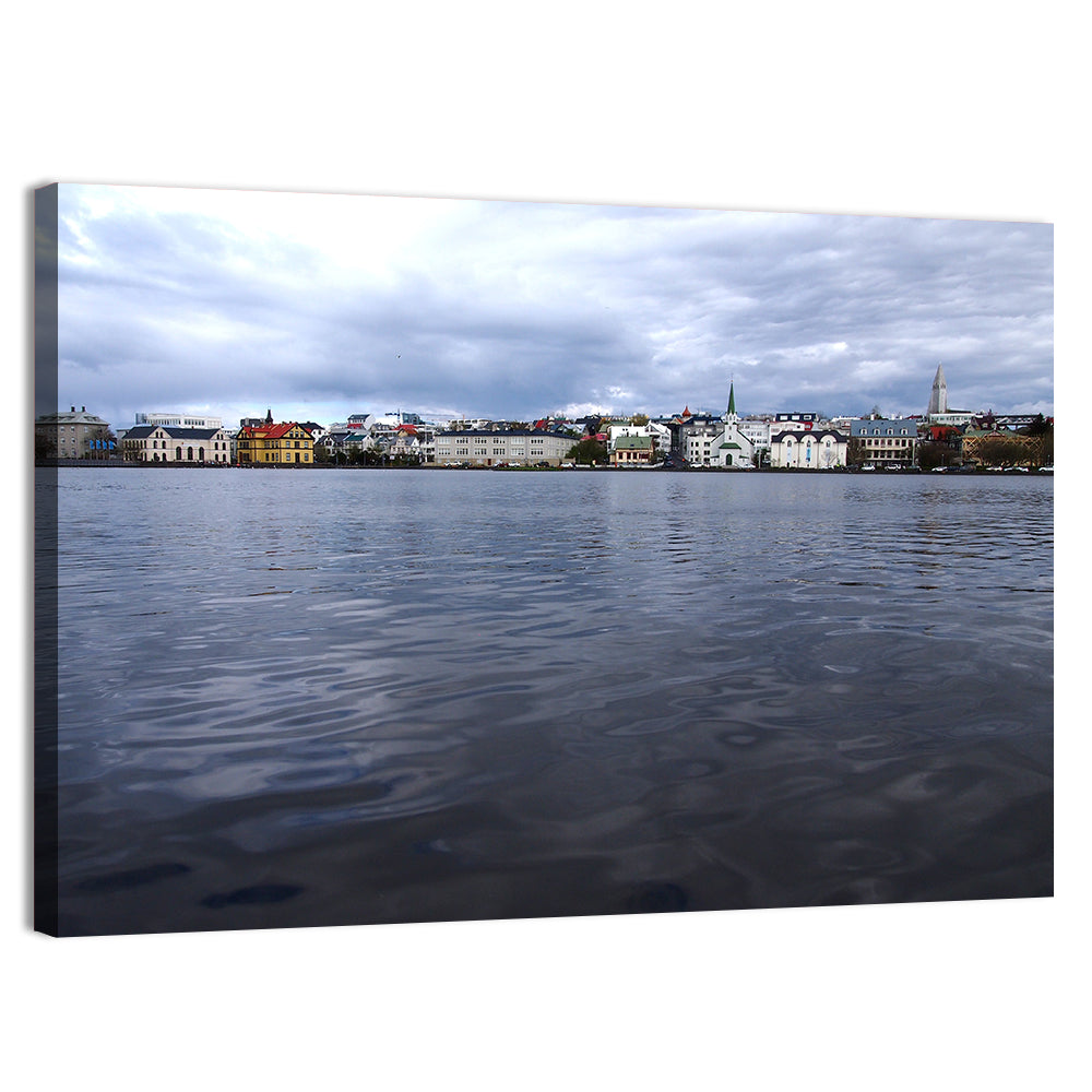 Tjörnin Reykjavik Skyline Wall Art, canvas print, landscape