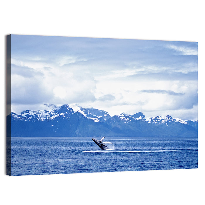 Humpback Whale with Snow Capped Mountains Wall Art as a canvas print