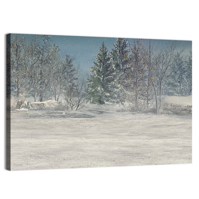 Snow-covered Forest Field Wall Art as a canvas print