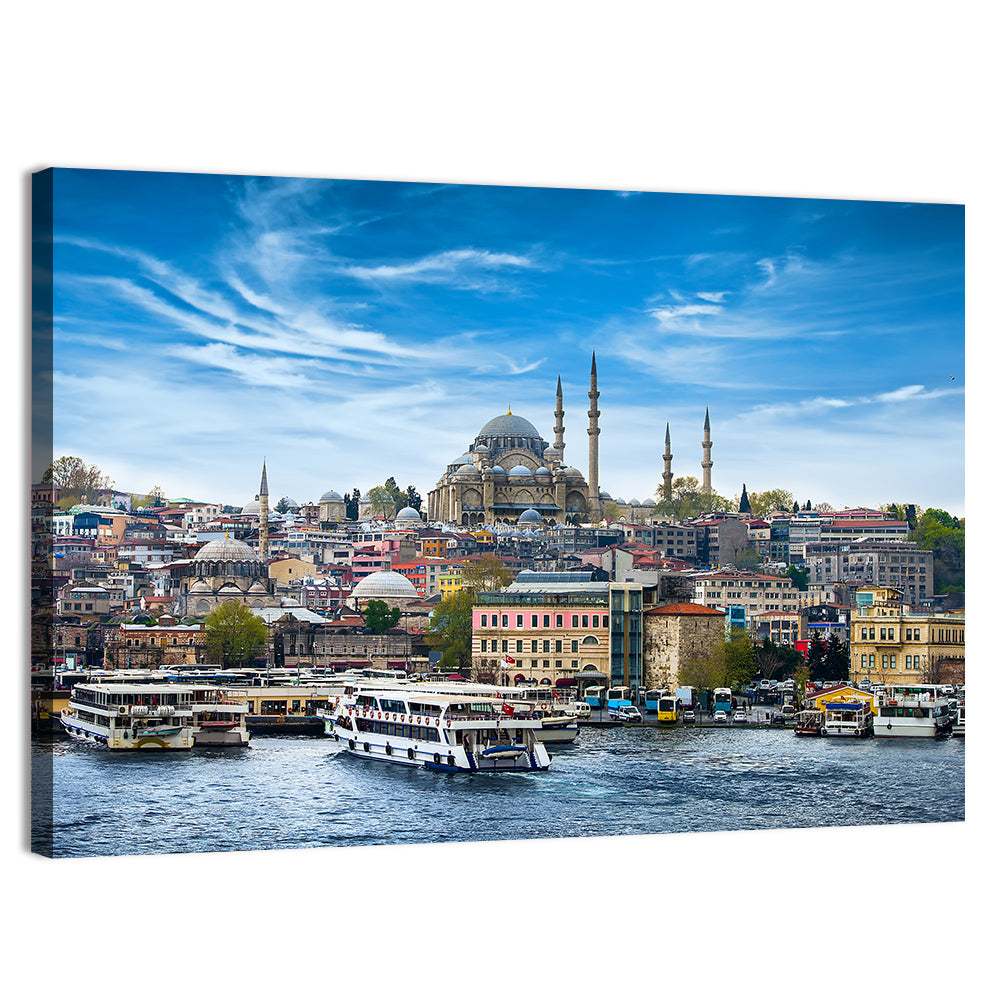 Süleymaniye Mosque Over Golden Horn Wall Art, canvas print, landscape
