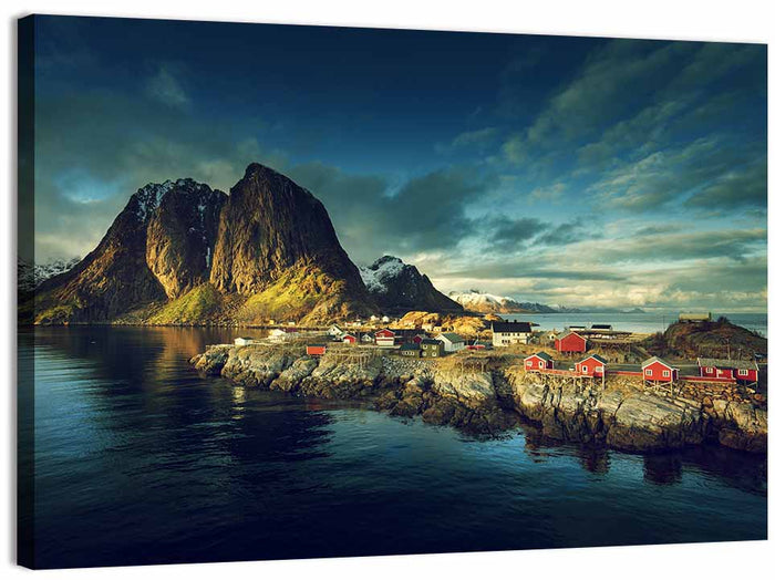 Reine Red Fishing Huts Wall Art as a canvas print