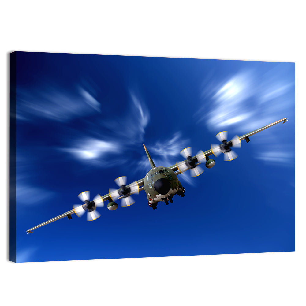 C-130 Head-on Camo Transport Wall Art, canvas print, landscape