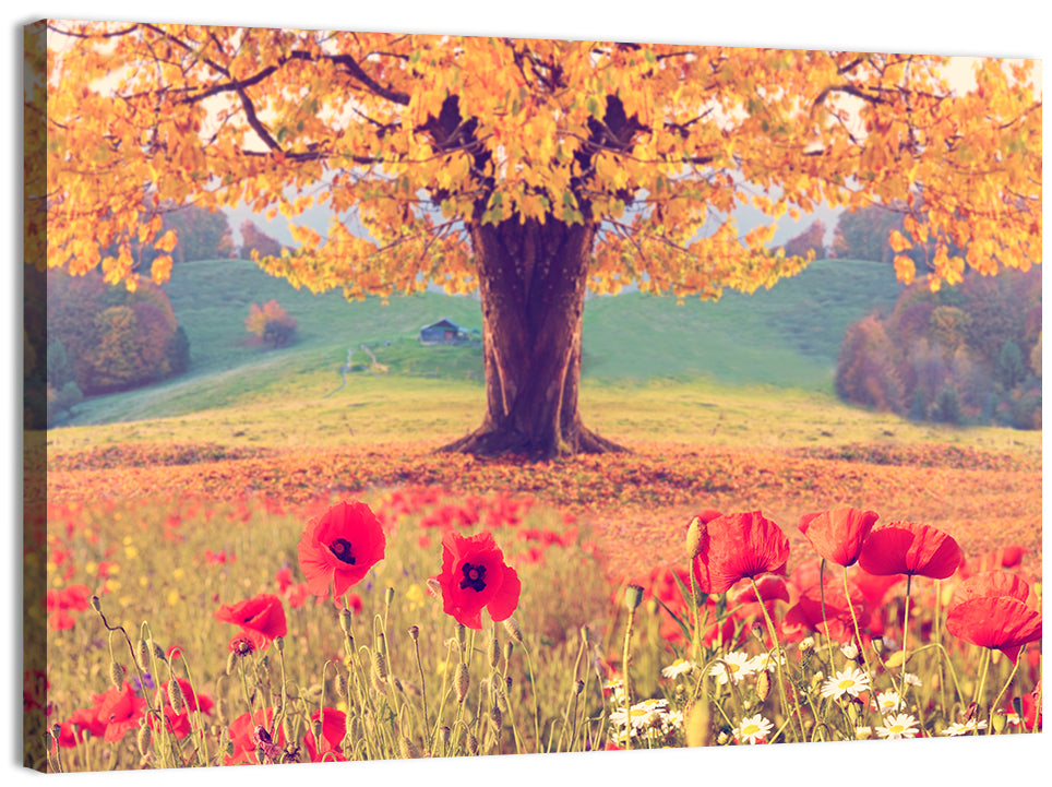 Autumn Tree and Poppy Field Wall Art
