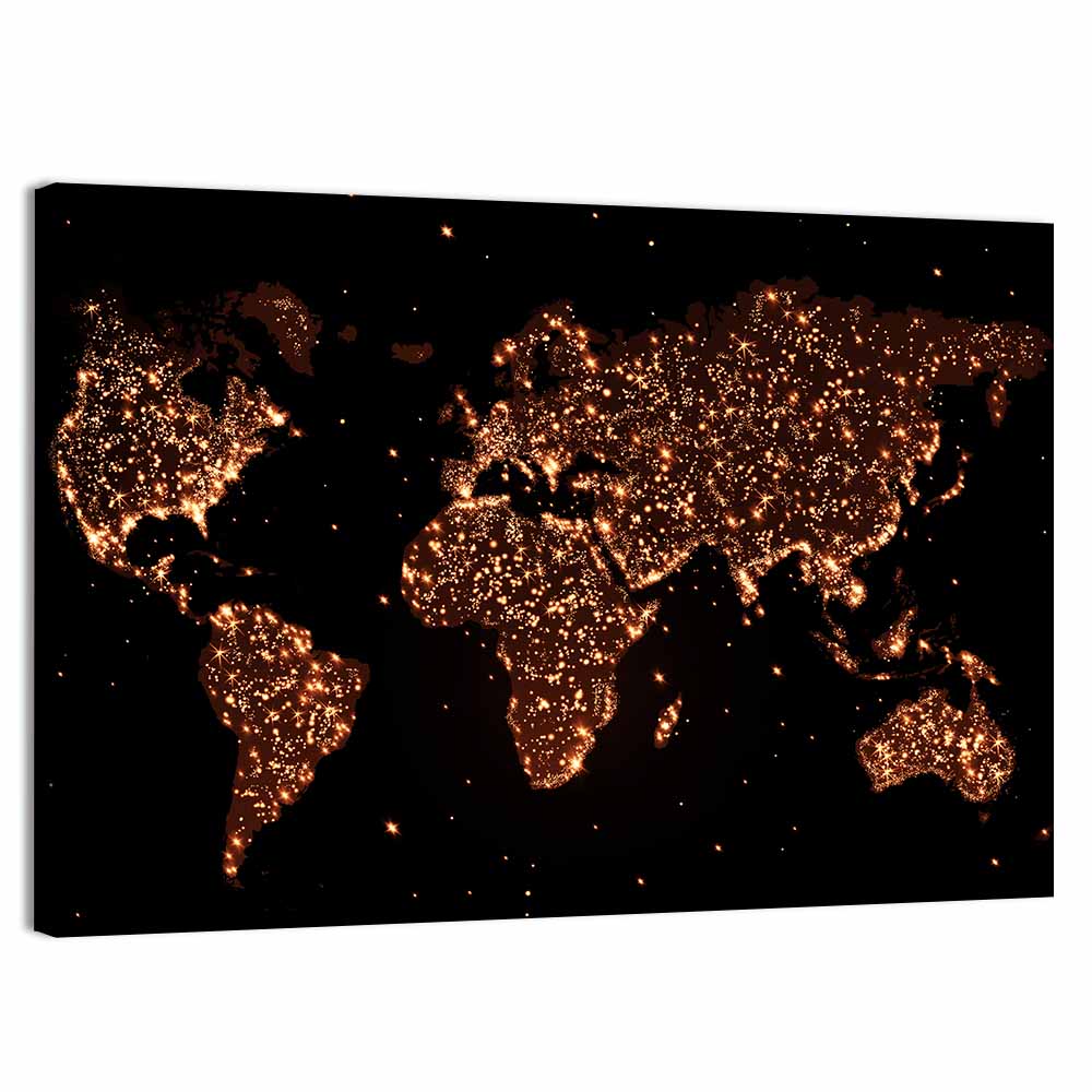 World Map Night Lights Wall Art