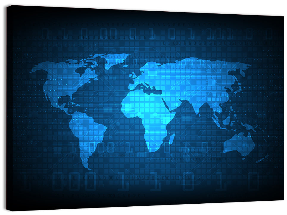Binary Grid World Map Wall Art