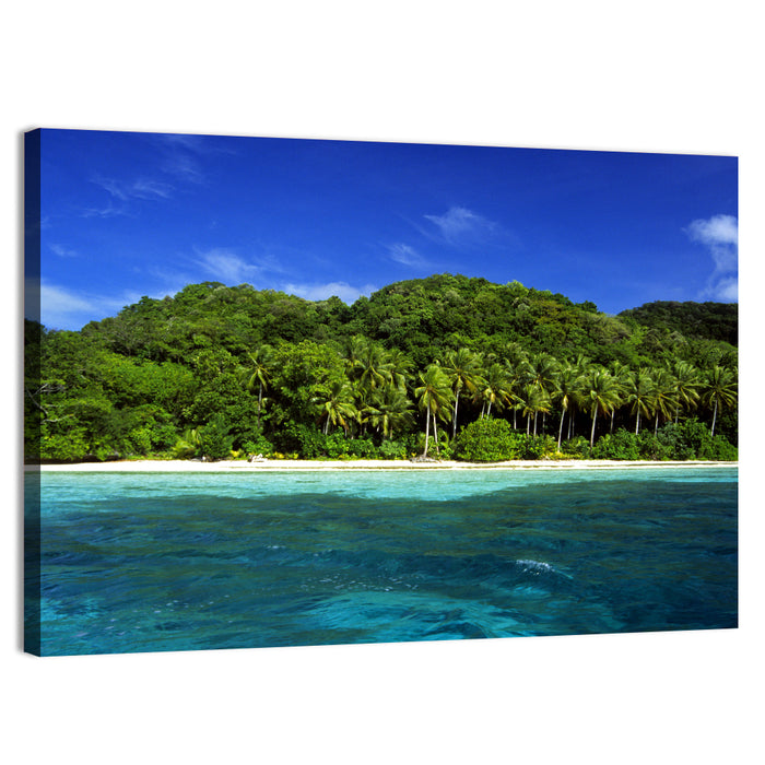 Turquoise Tropical Island Scene Wall Art as a canvas print