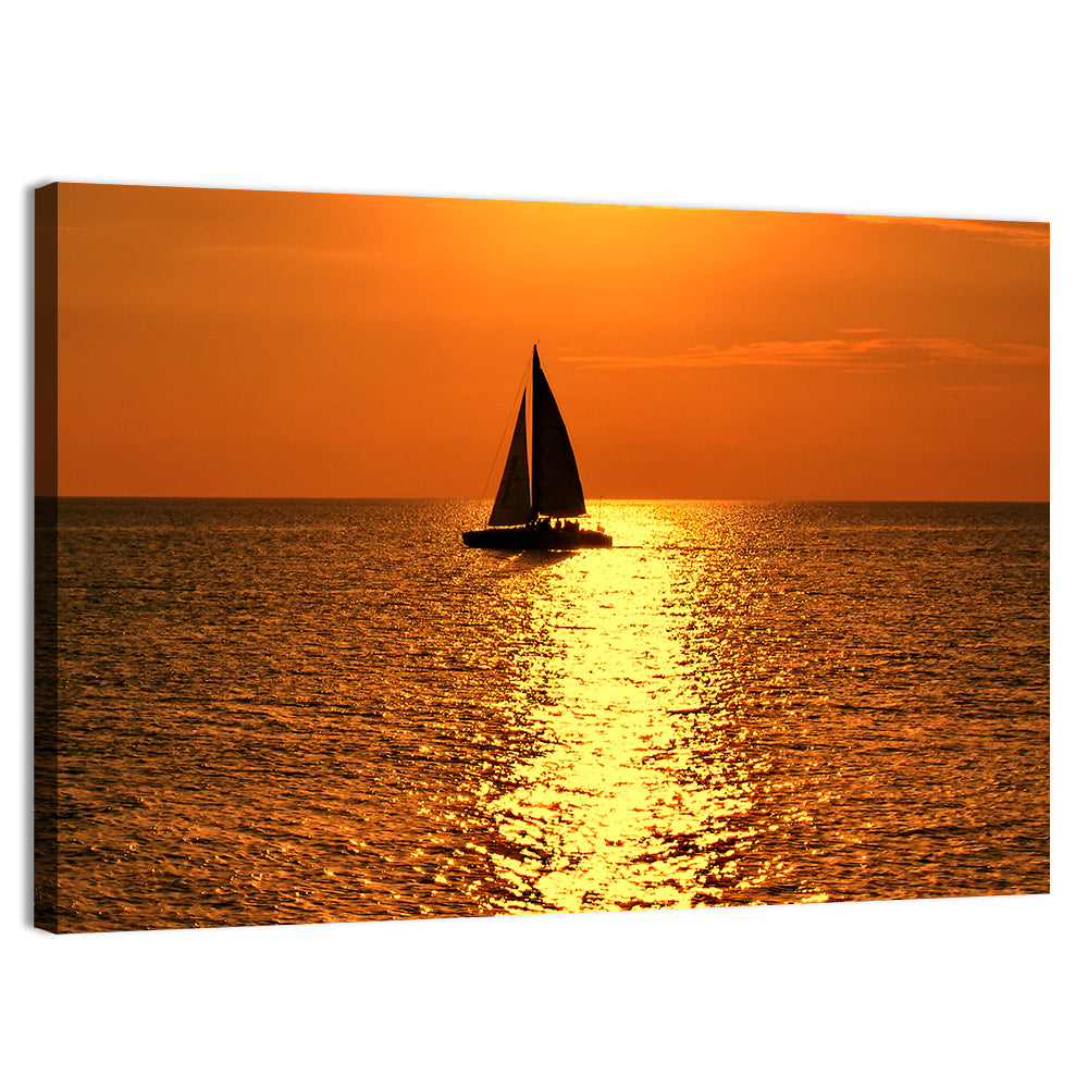 Sailboat Silhouette at Golden Sunset Wall Art, canvas print, landscape