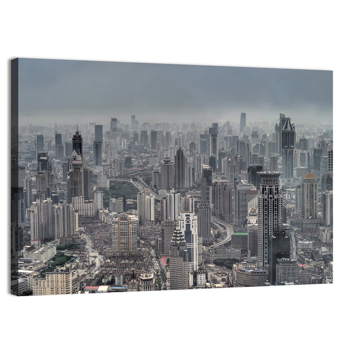 Shanghai Layered Skyline Wall Art as a canvas print