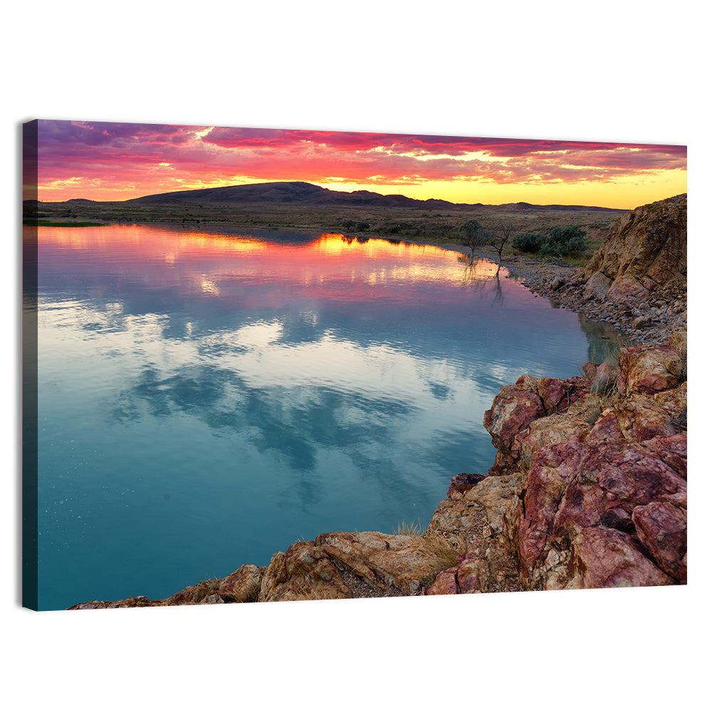 Lake Balkhash Sunset Reflection Wall Art, canvas print, landscape