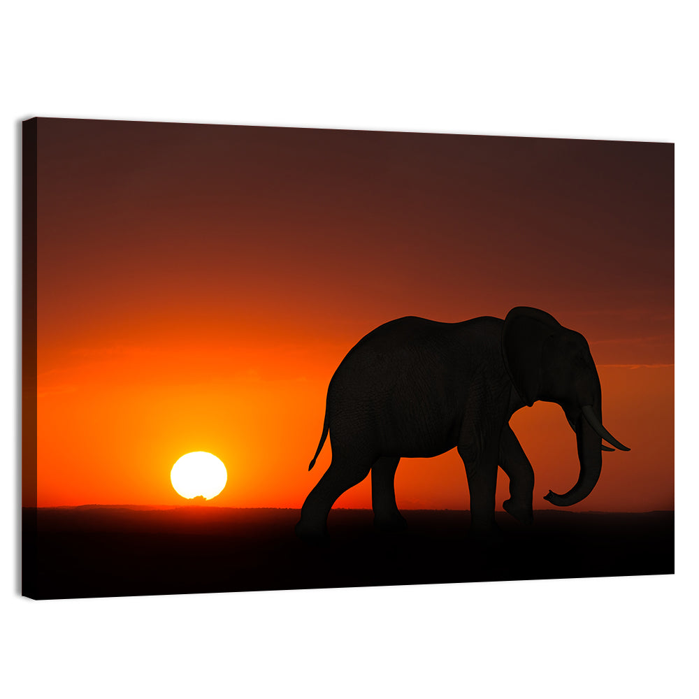Sunset Elephant Silhouette Wall Art