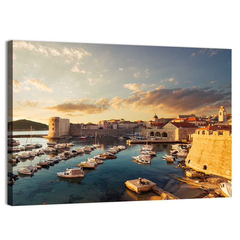 Dubrovnik Old Port at Golden Hour Wall Art, canvas print, landscape