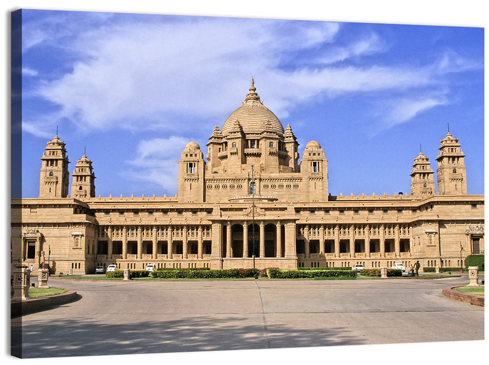 Umaid Bhawan Palace Under Clear Blue Sky Wall Art, canvas print, landscape