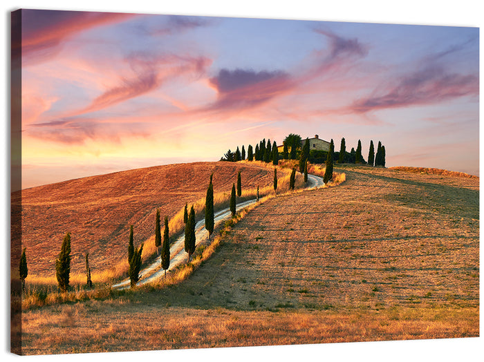 Tuscan Hilltop Road at Dusk Wall Art as a canvas print