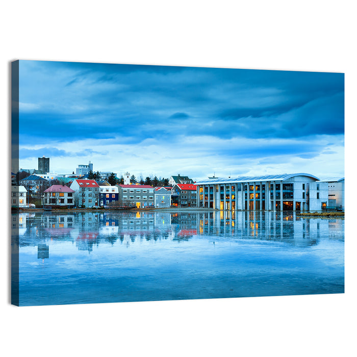 Reykjavik City Hall at Blue Hour Wall Art as a canvas print