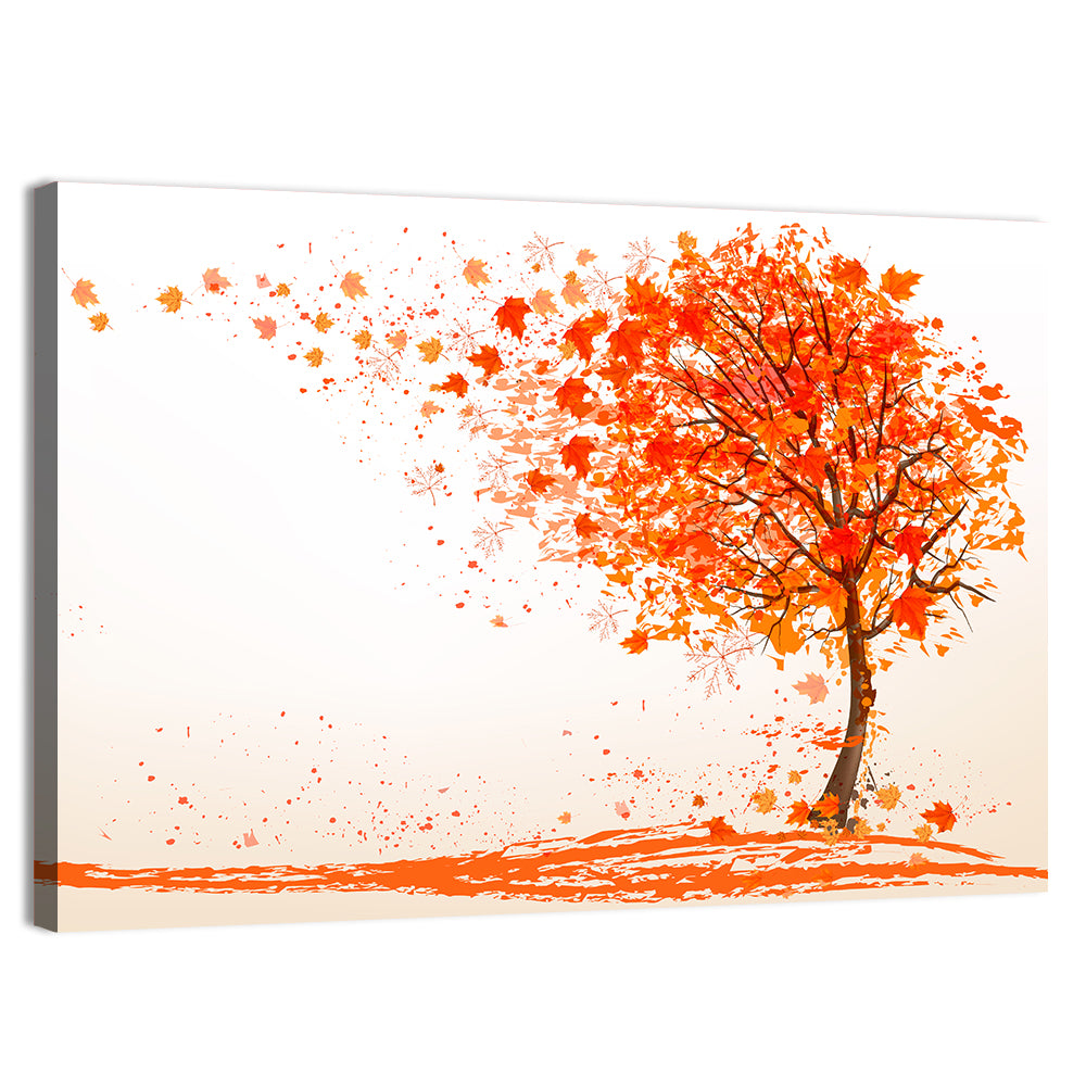 Autumn Tree with Falling Leaves Wall Art
