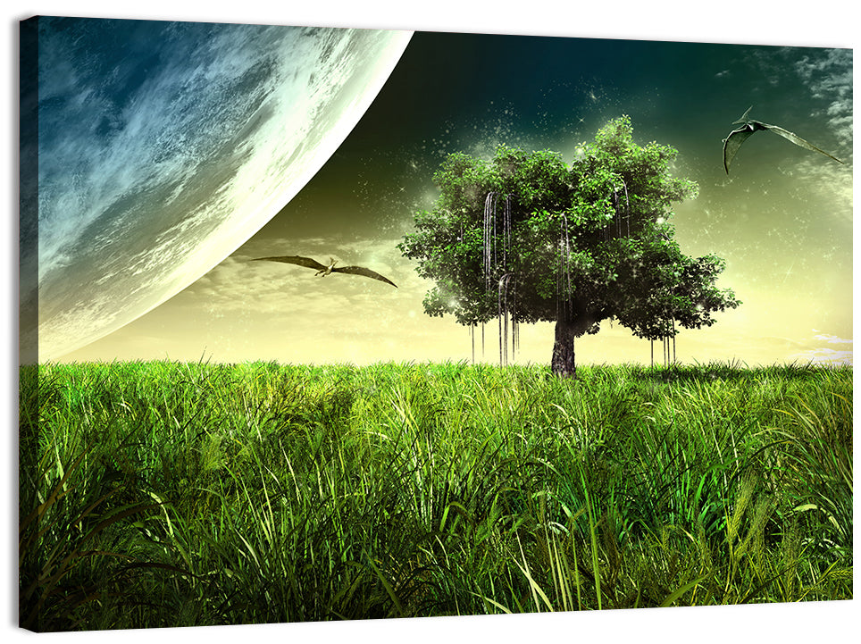 Alien Meadow Under a Giant Planet Wall Art